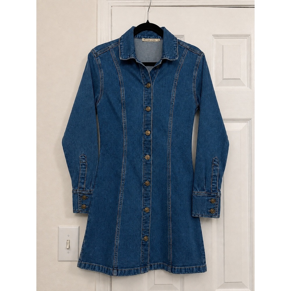 Abercrombie & Fitch Denim Mini Dress XS Blue Button Front Long Sleeve Western